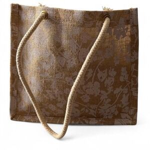 Vintage Tan and White Floral‎ Canvas Tote